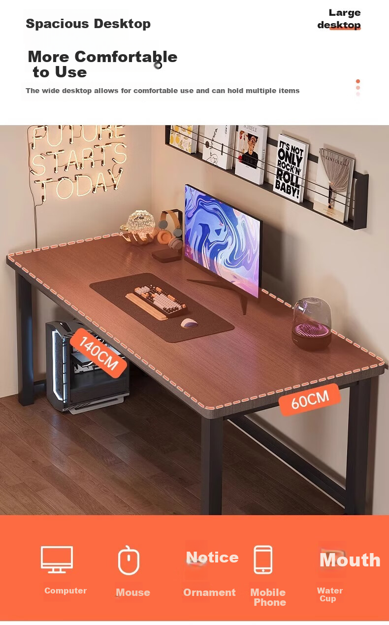 OLENOUFENG Computer Desk Gaming Desk Simple Study Desk Home Office Writing Desk Single Student Desk Long Table 2