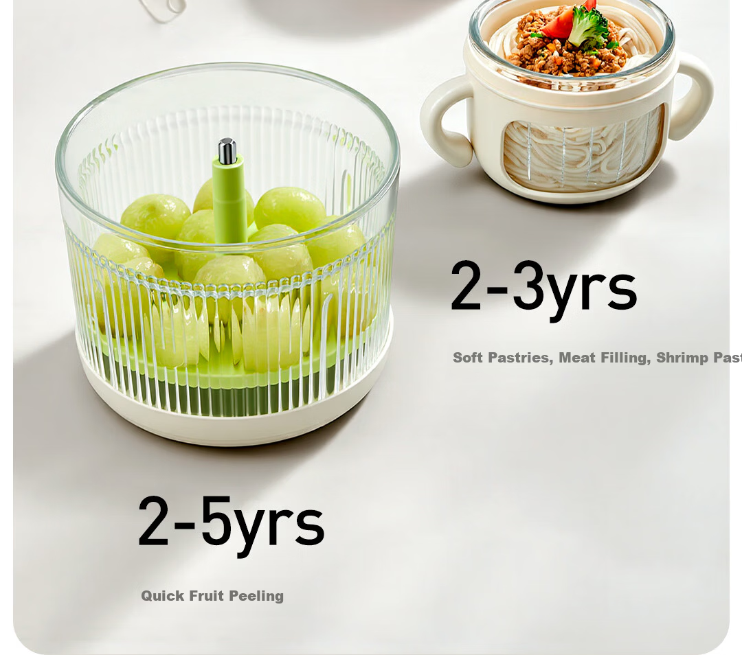 PLODON Baby Food Processor Infant Blender Puree Maker [All-Steel Shaft] Single Speed 10-Blade Single Cup Single Blade 14