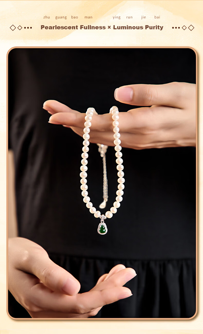 Chow Tai Fook Fulu Jade Pendant Pearl Necklace for Women Luxury Clavicle Chain Birthday Gift for Girlfriend 13