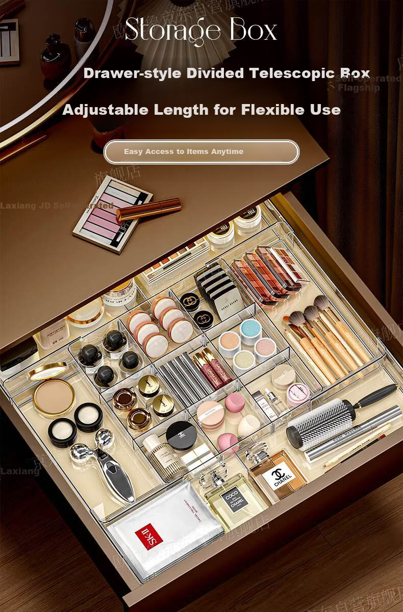 OLA XIANG Expandable Drawer Divider Storage Box with Adjustable Compartments for Cosmetics, Kitchen Utensils, and Miscellaneous Items 1