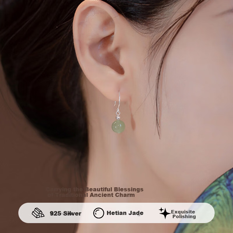Chinese Jewelry Silver Hetian Jade Stud Earrings for Women 2026 New Commemorative Chinese Style Drop Earrings Premium Birthday Gift for Girlfriend