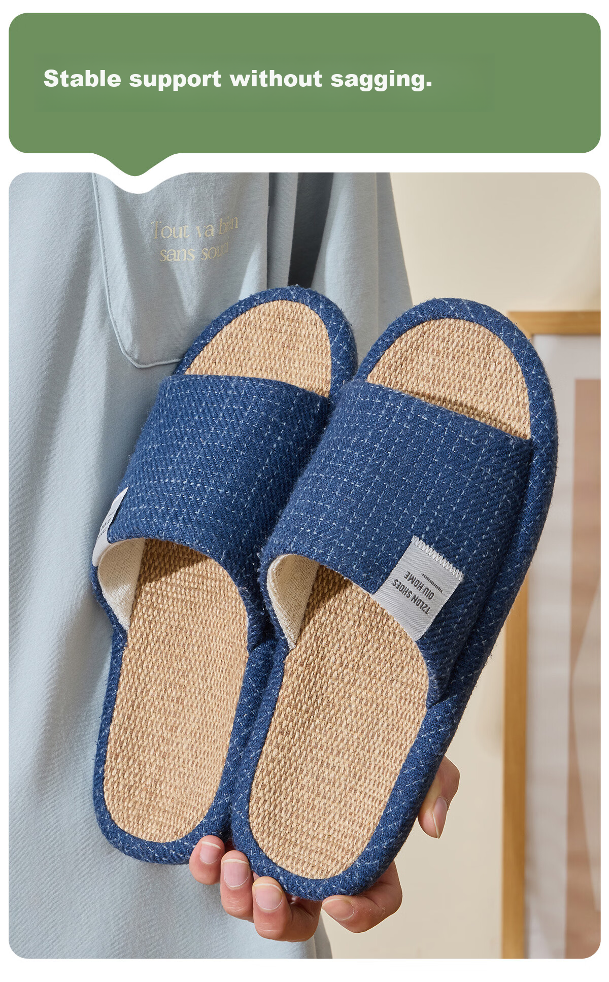 Runrou Japanese Style Linen Slippers for Men Spring Summer Indoor Home Antibacterial Deodorant Breathable Cotton Linen Slippers for Men 4