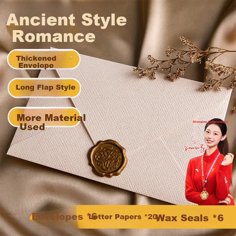 Dailuotang Linen Envelope Letter Paper Set Romantic Love Letter Stationery Greeting Cards Premium Letter Paper Postcards Wax Seal Valentine's Day Gift Confession Gift for Girlfriend Annual Meeting Bus