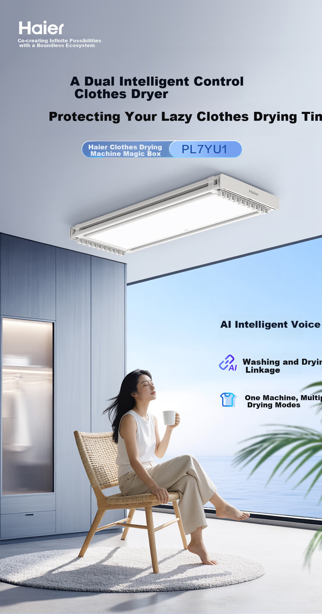 Haier Electric Clothes Drying Rack Smart Invisible Fully Automatic Lifting Balcony Clothes Dryer Wireless Remote Control Drying Rod 1