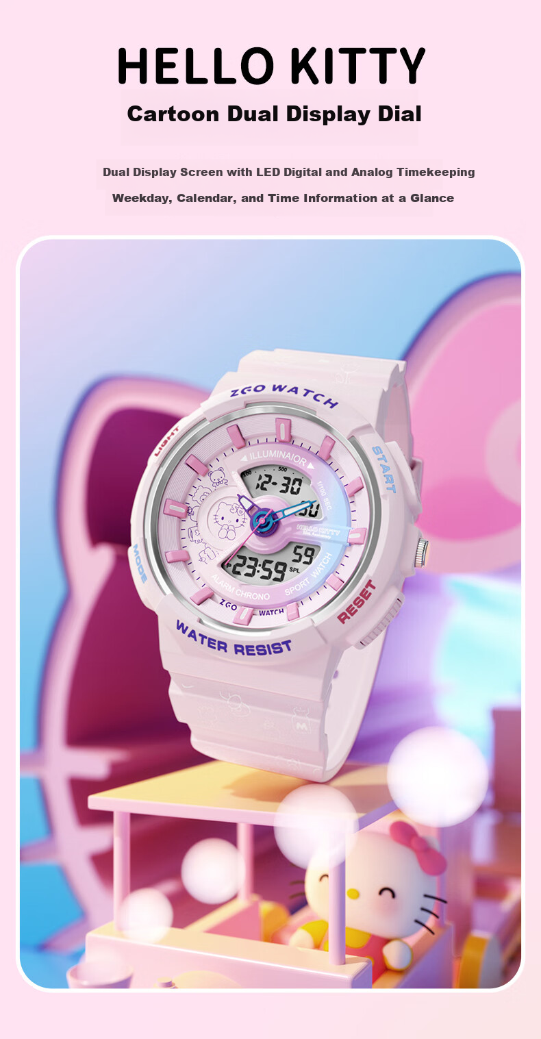 Hello Kitty Girls' Student Sports Luminous Waterproof Electronic Watch for Elementary and Middle School Children Birthday Gift for Girls 8573 5