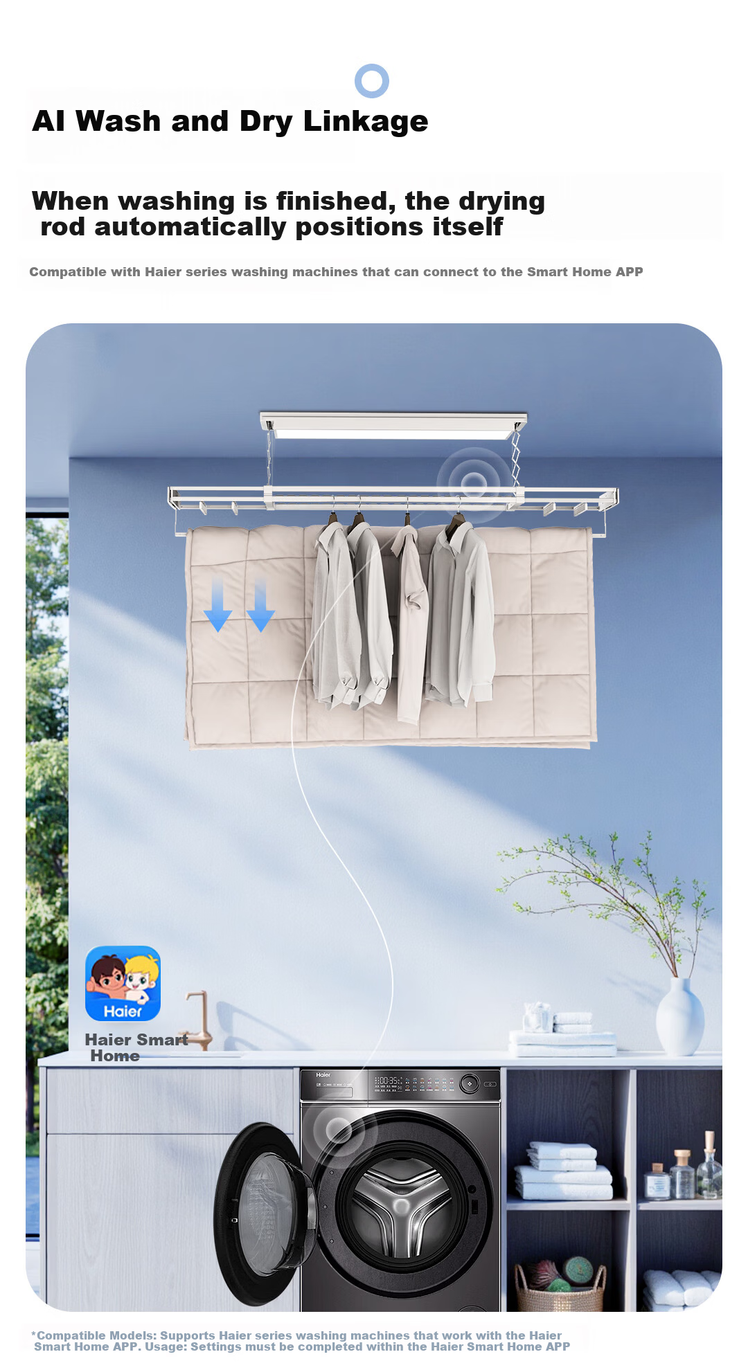 Haier Electric Clothes Drying Rack Smart Invisible Fully Automatic Lifting Balcony Clothes Dryer Wireless Remote Control Drying Rod 7