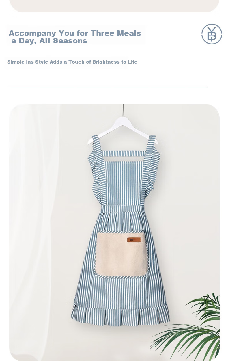 Bingyou Apron Home Kitchen Restaurant Workwear Fashion Cotton Linen Cooking Waist Apron 7
