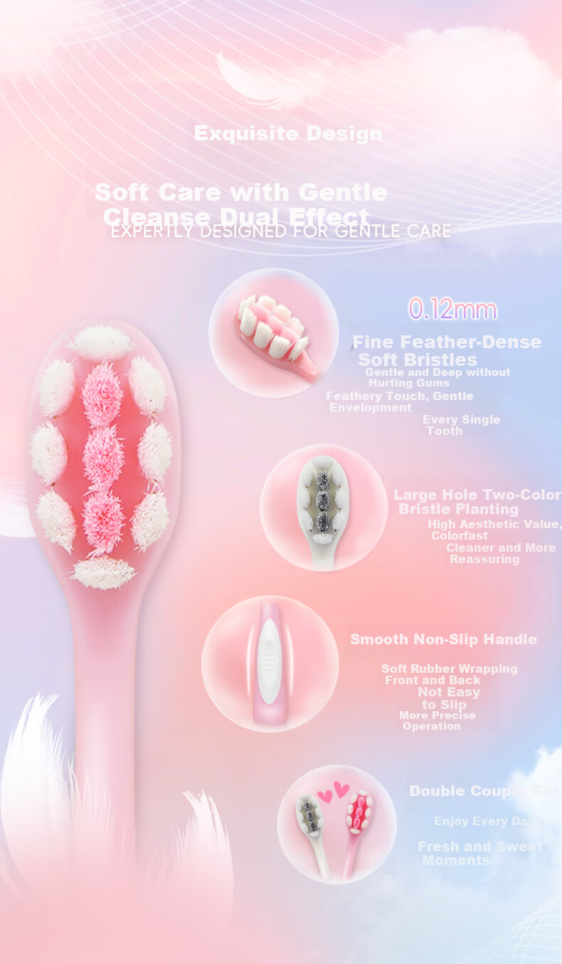 Yunnan Sanqi Soft Cloud Gum Care Toothbrush Couple Pack of 2 3