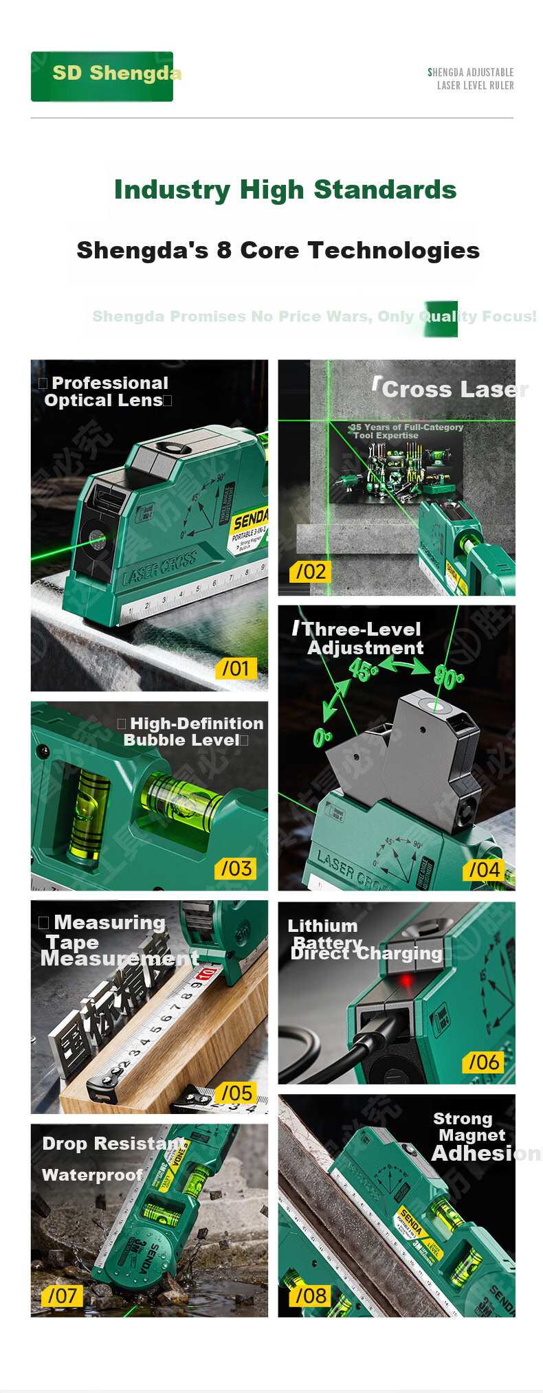 Shengda Laser Level High-Precision Electronic Spirit Level Strong Magnetic Green Laser Measuring Instrument Slope Ruler Line Projector 2