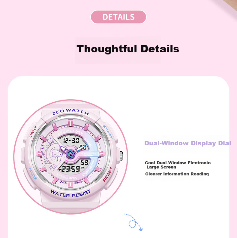 Hello Kitty Girls' Student Sports Luminous Waterproof Electronic Watch for Elementary and Middle School Children Birthday Gift for Girls 8573 12