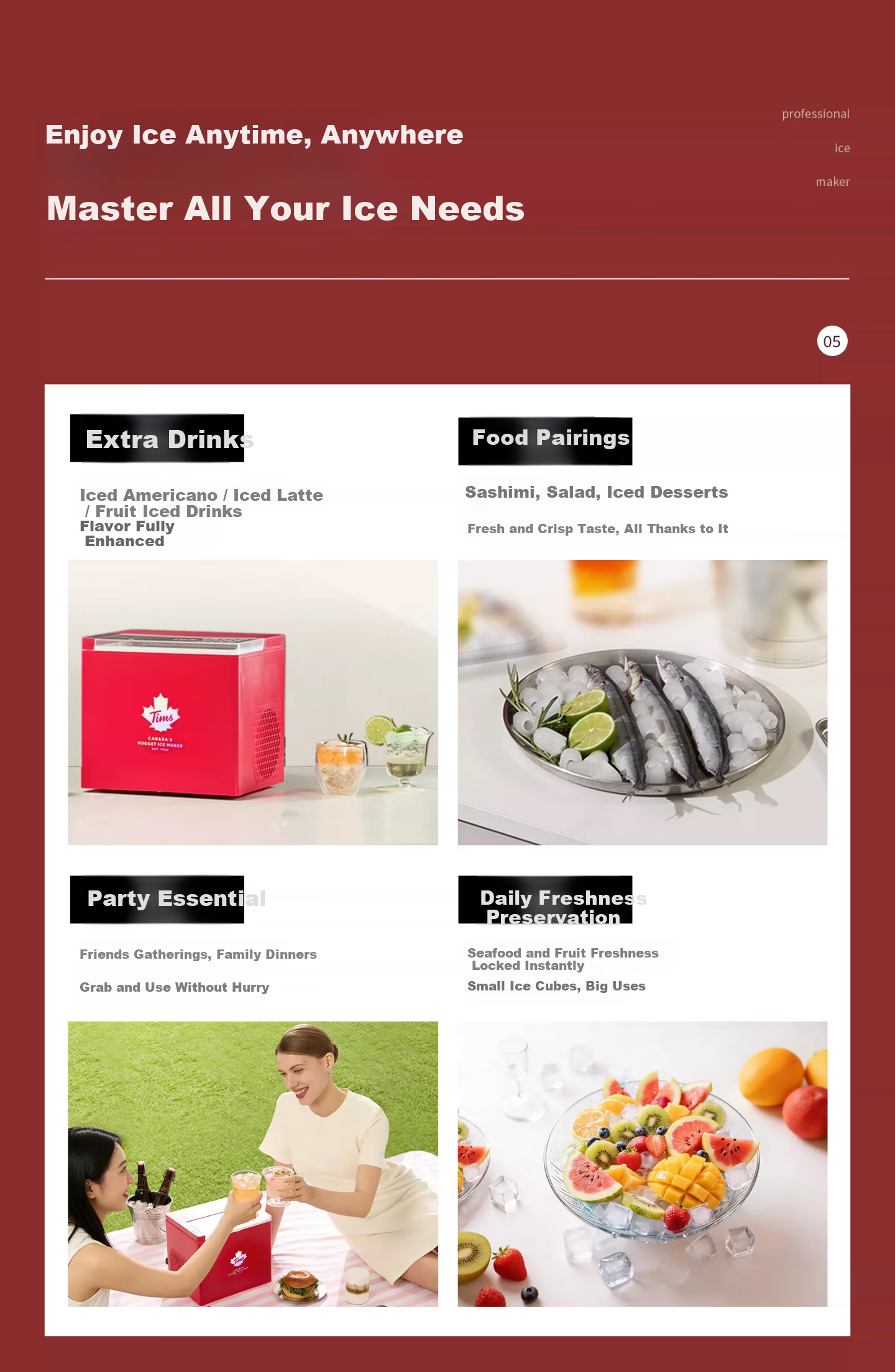 Tim Hortons 【Price Guarantee 618】Tianhao Z3 Home Small Fully Automatic Ice Maker One-Key Cleaning Bullet Ice Adjustable Mini Dormitory Ice Maker Red 9