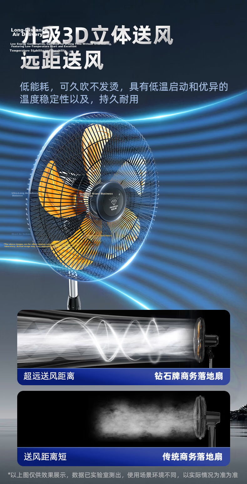 DIAMOND Industrial Floor Fan Large Airflow Aluminum Blades Powerful Commercial Copper Core Motor Oscillating Floor Fan for Home Living Room Formaldehyde Removal Factory Standing Fan SN 5