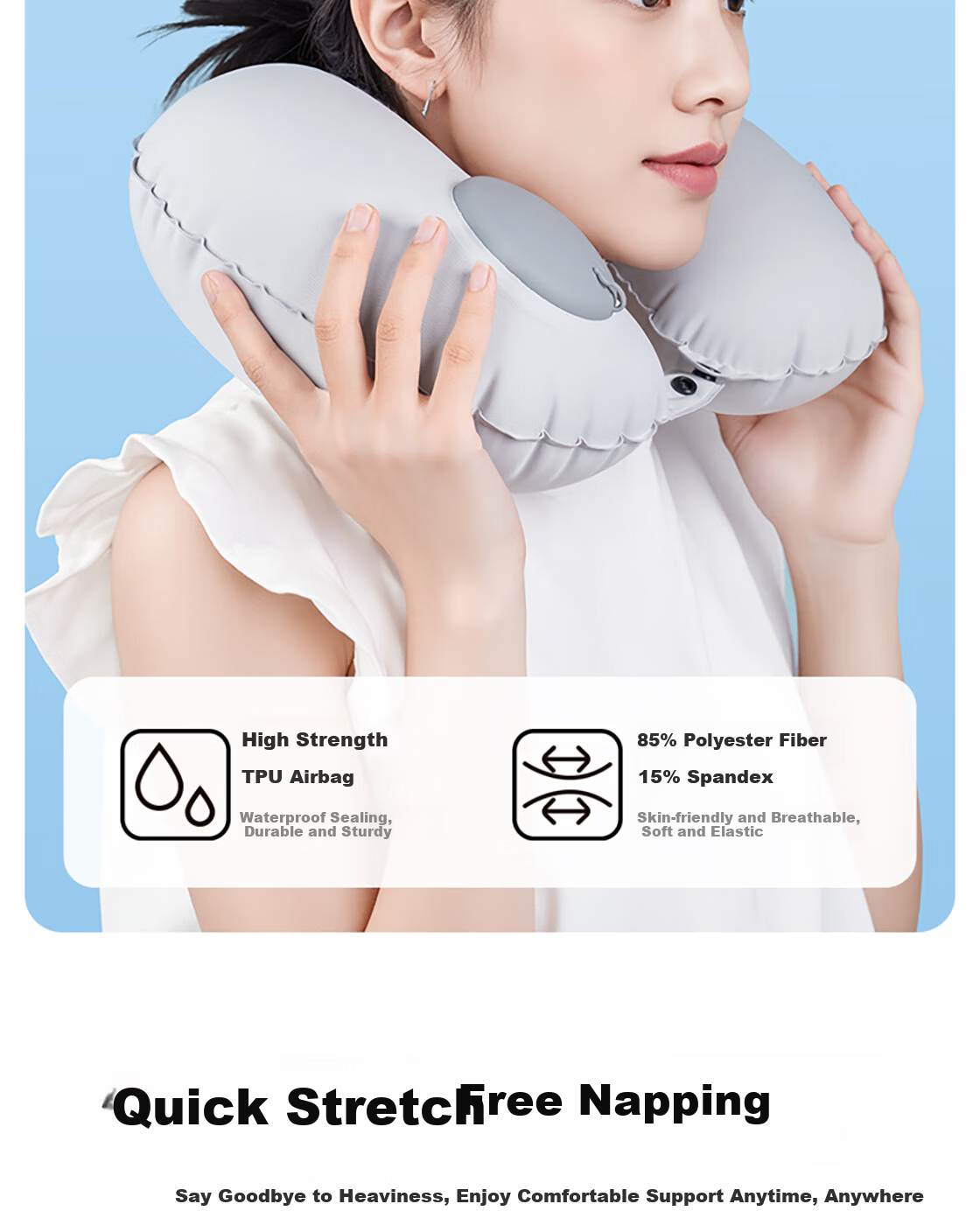 MINISO Portable Inflatable U-Shaped Pillow Comfortable Breathable Office Nap Pillow Blue 6