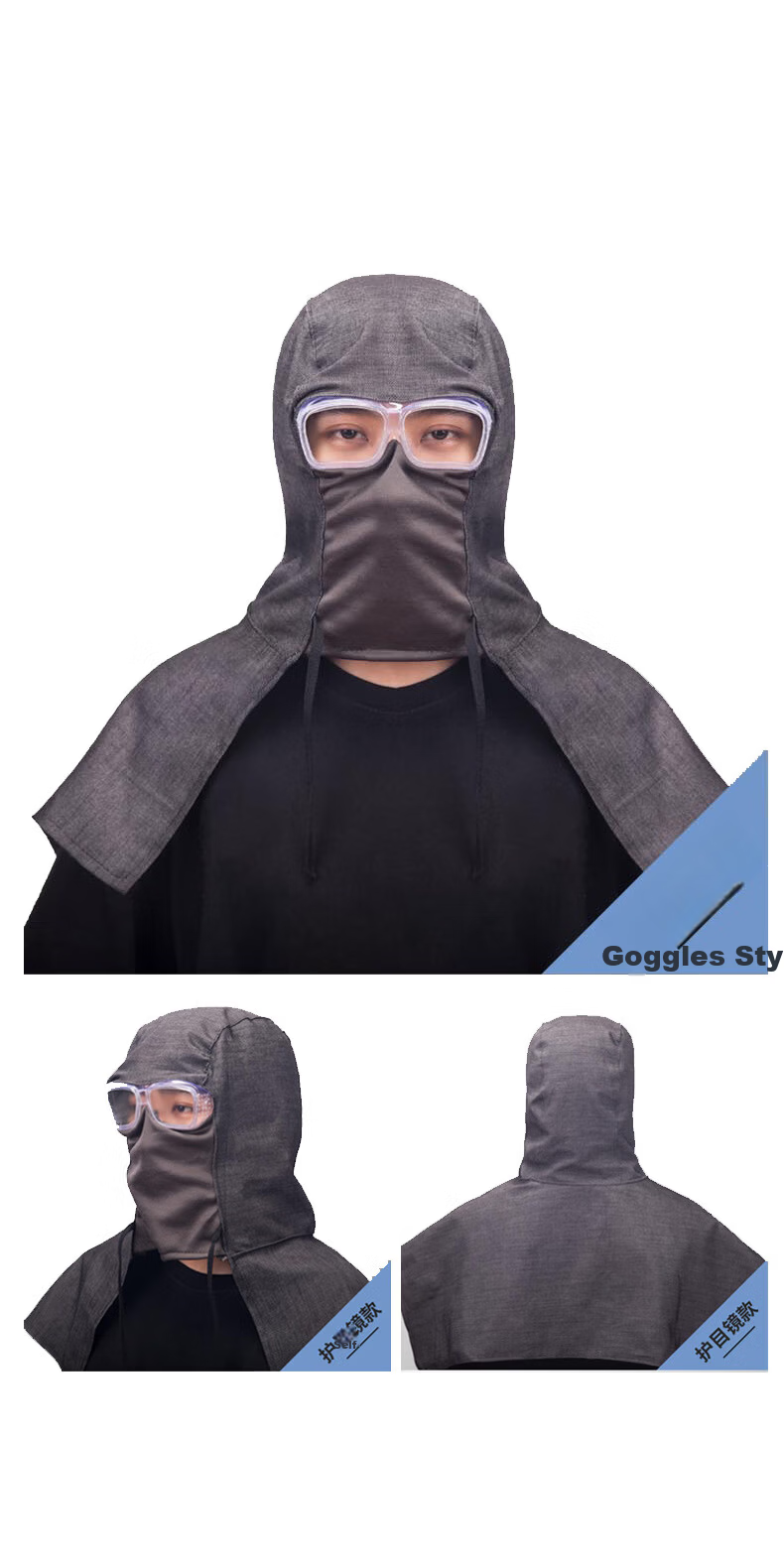 Aideer Shawl-Style Dustproof Cap Windproof Outdoor Work Workshop Denim Head Cover Anti-Fog Lens with Breathing Valve CW059149 7