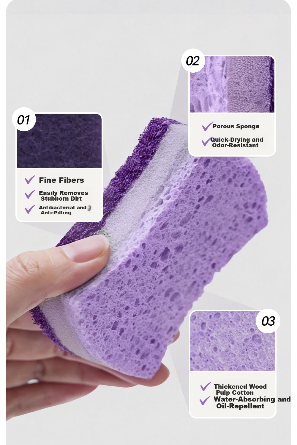 INWEJIA Dishwashing Sponge Scrubber Magic Eraser Wood Pulp Cotton Pot Cleaning Sponge Kitchen Taro Purple 10 Pieces 7
