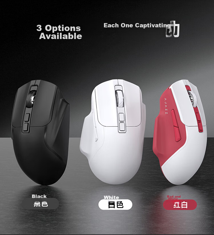 AJAZZ AJ039V2 Wireless Gaming Mouse Wireless Wired Bluetooth Tri-Mode Ergonomic Design eSports Gaming White Red 9