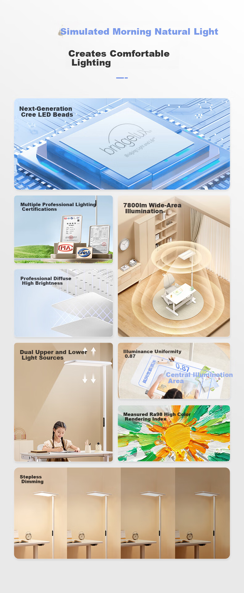 OSRAM Vertical Road Lamp Eye Protection Study Student Reading Floor Lamp Full Spectrum Smart Living Room Study Lamp 3