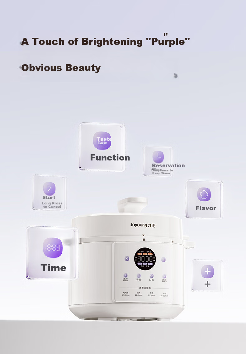 Joyoung 5L Large Capacity Electric Pressure Cooker with Deep Soup Crystal Diamond Inner Pot, Smart High-Pressure Cooker for 4-5 People, Model Y-50C10 9