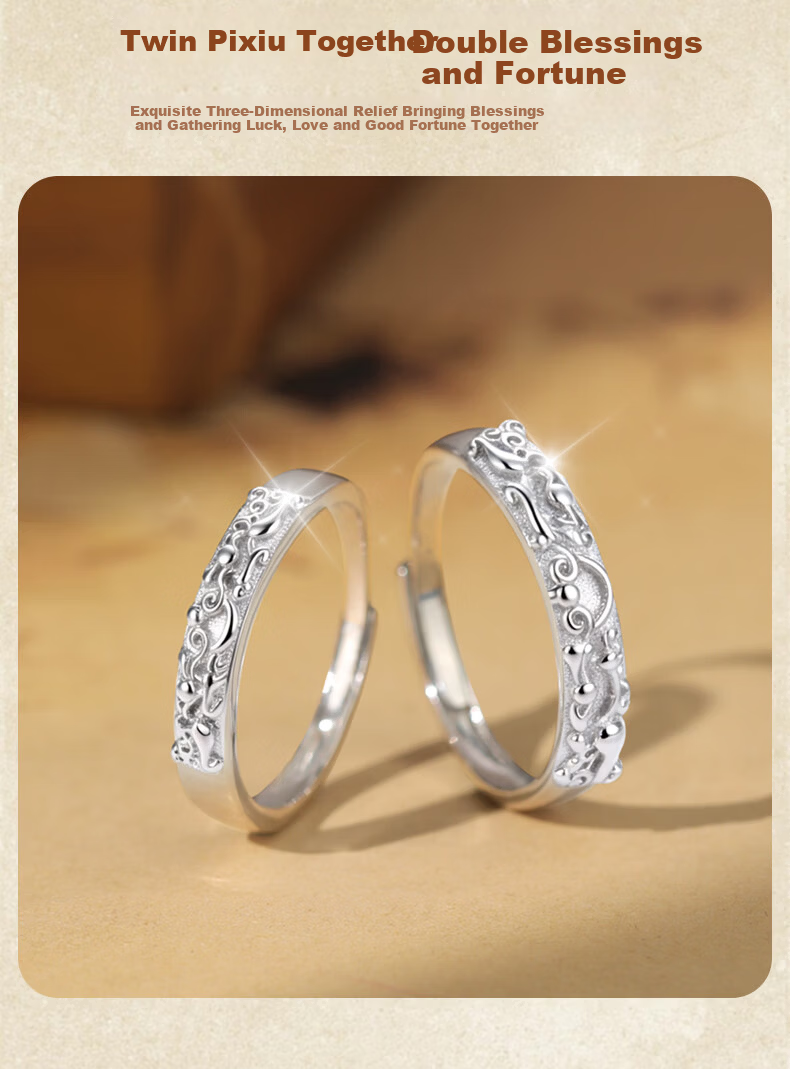 MANHE S999 Pure Silver Pixiu Couple Rings Set for Men and Women Engagement Wedding Diamond Rings Birthday Gift for Girlfriend 5