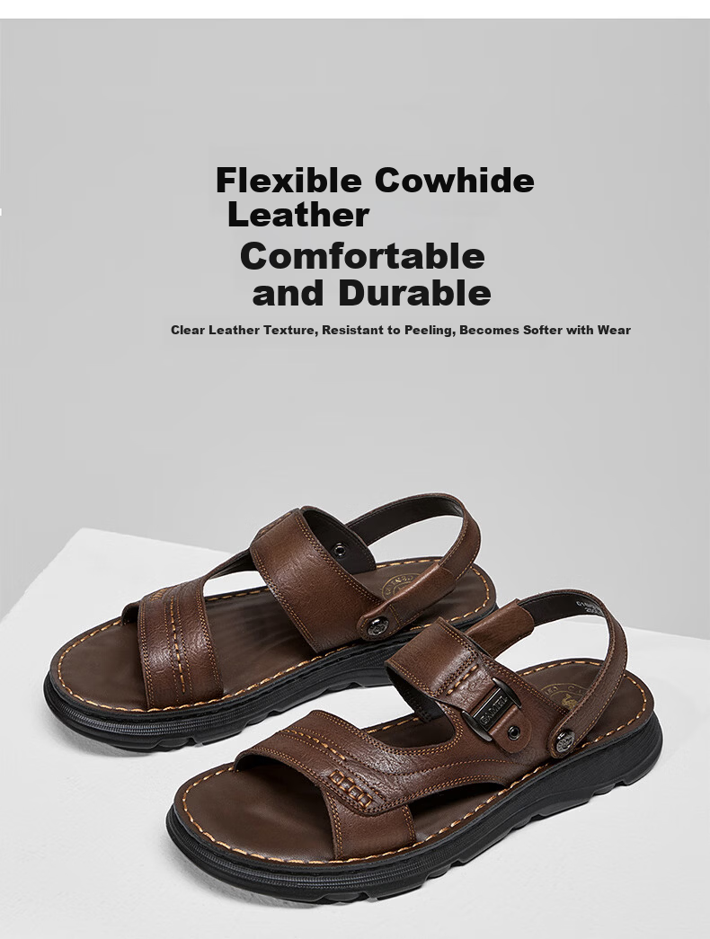CAMEL Summer Leather Soft Elastic Dual-Wear Business Men's Sandals Father's Day G16M211034 Black 42 2