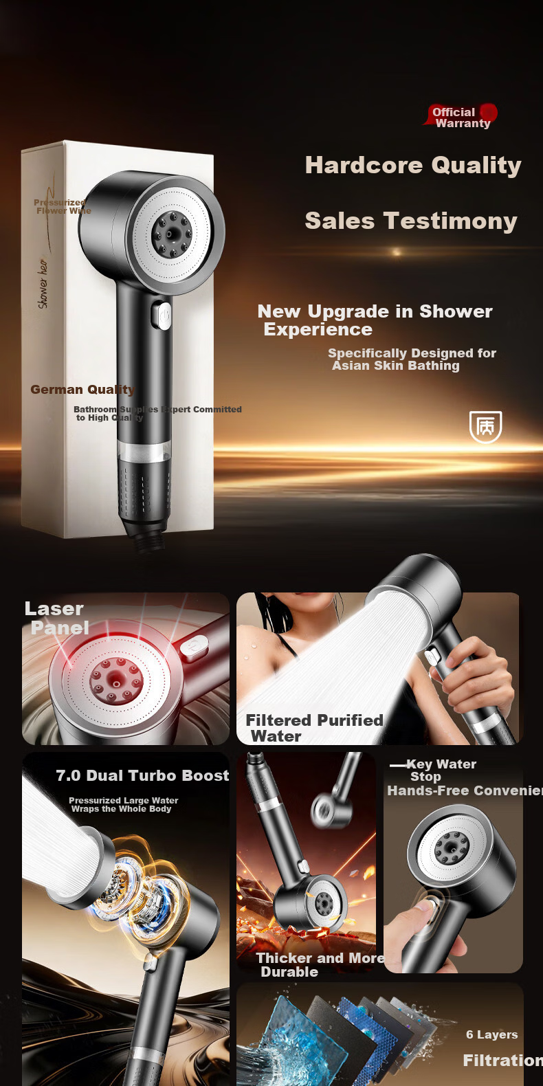 WUZORY [Germany] High-Pressure Shower Head Powerful Bathroom Multi-Function Handheld Shower Sprayer 5