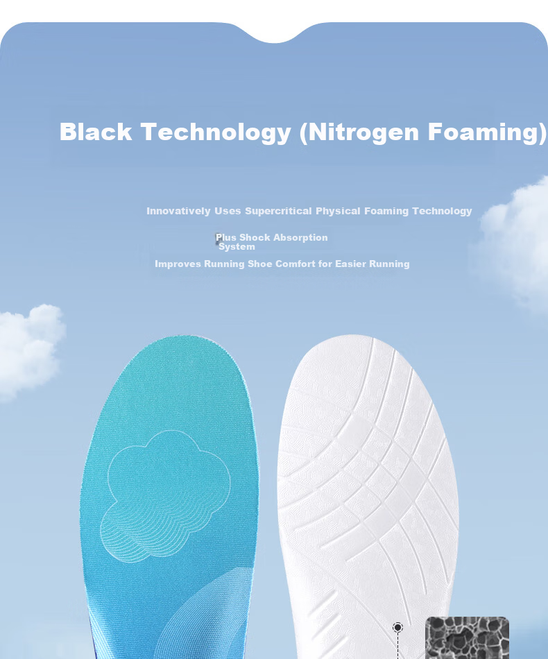 Bonny Family Sports Insoles Men Full Foot Supercritical Lightweight Sweat-Absorbing Running Women Marathon Summer Light Hong Style Size 43 6
