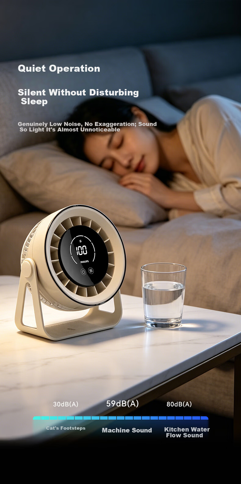 PHILIPS Desktop USB Small Fan Quiet Office Student Dormitory Rechargeable Wireless Home Large Air Circulation Fan ACR2122DF 8