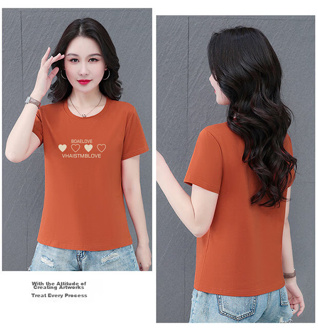 AEMAPE Good Cotton Short Sleeve T-Shirt Women Summer 2026 New Middle-aged Mom Mother's Day Casual Stylish Loose Fit Top 26
