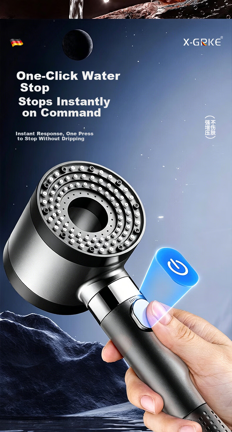 X-GRKE Germany High-Pressure Shower Head Set with Hose and Filter, Powerful Water Flow Booster 14