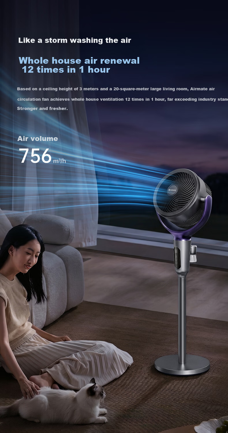 AIRMATE Air Circulation Fan Home Floor Fan DC Inverter High Wind Bedroom Quiet Mosquito Repellent Fan Remote Control Voice Oscillation Purification Ventilation Fan FA18-SQR270 8