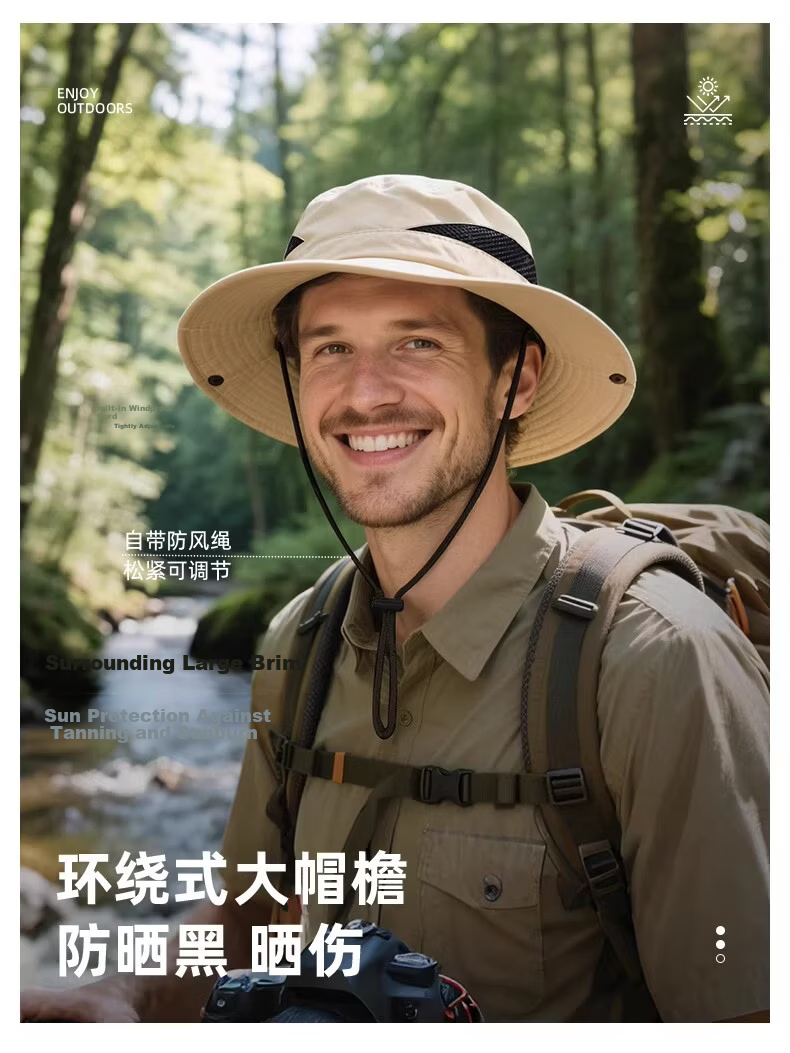 GOLOVEJOY Men's Breathable Fisherman Hat Wide Brim Outdoor Hiking Camping Sun Protection Army Green 9