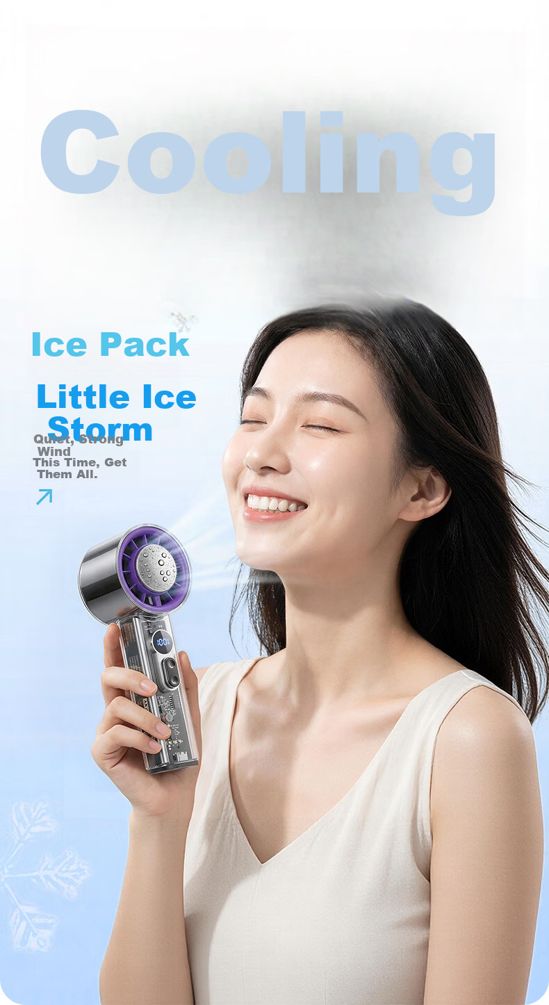 CHIGO Handheld Mini Fan Cooling Ice Compress High-Speed Powerful Small Fan Semiconductor Ice Compress Outdoor Cooling Mini USB Rechargeable Long Battery Life Dorm Use 2