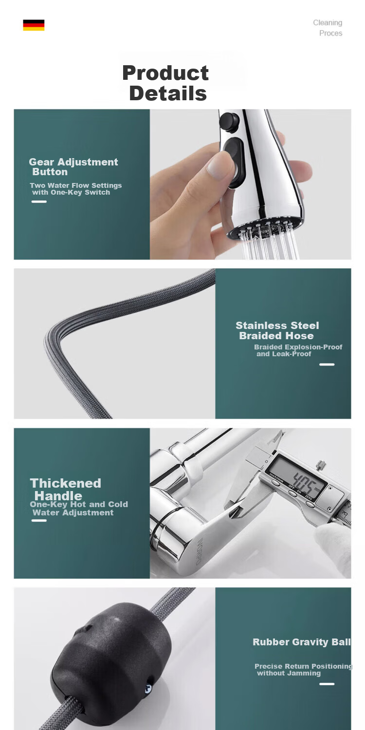 IVORPO [Germany] All-Copper Kitchen Pull-Out Faucet Hot and Cold Two-in-One Rotatable Sink Stretchable Swivel Faucet 10