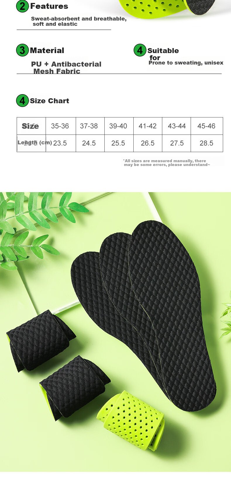 Footprint Tribe 2 Pairs Mugwort Odor-Resistant Insoles for Men Sweat-Absorbing Breathable Antibacterial Thin Deodorizing 3940 9