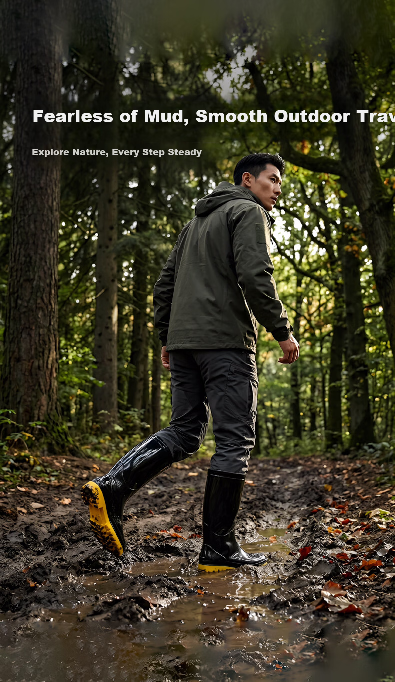 BlueOwl Shield Men's Outdoor Waterproof Non-Slip Rain Boots Rubber Shoes Durable Water Shoes YX1008-1 Size 44 2