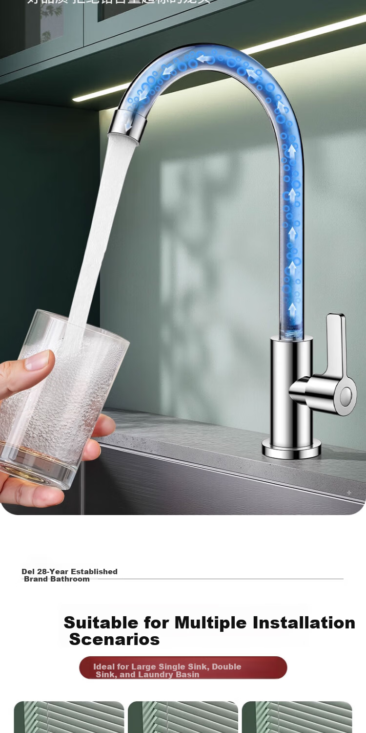 Delr [28 Years Brand] Stainless Steel Kitchen Faucet Single Cold 360° Rotation Sink CFLT-DL 11