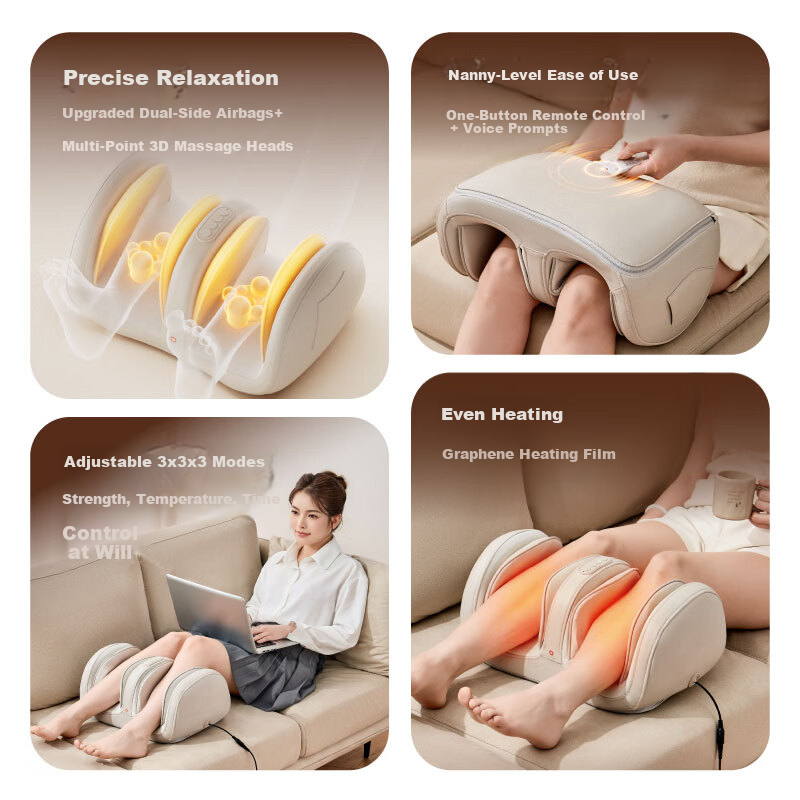 JD Jingzao Leg Massager Calf Massager Airbag Kneading Heat Muscle Relaxation Foot Therapy Machine Practical Birthday Gift for Parents Elders Boyfriend Girlfriend