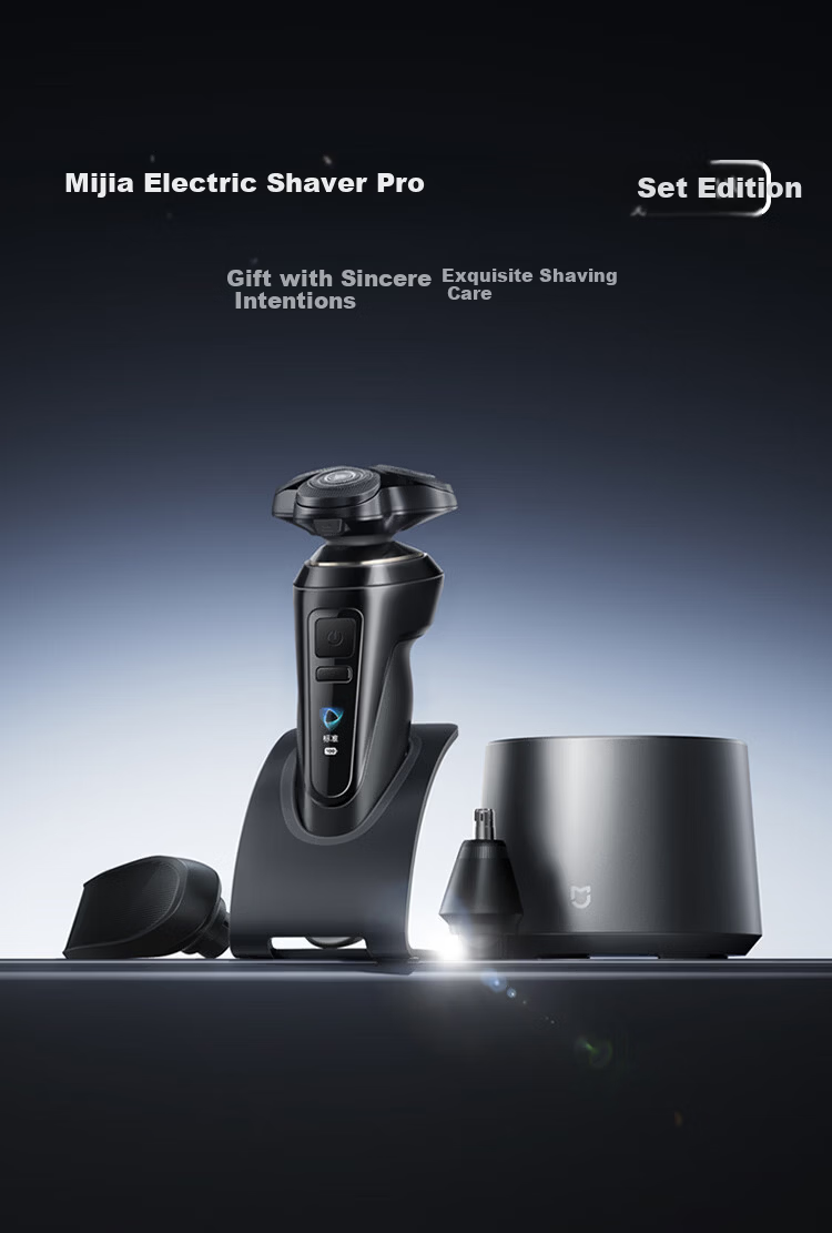 Mijia Electric Shaver Pro Set with Surround Lock Technology, Microbead Guide, Smart High-End Razor, Multifunctional Wireless Charging Sterilization and Drying Base Station, Father's Day Gift 1