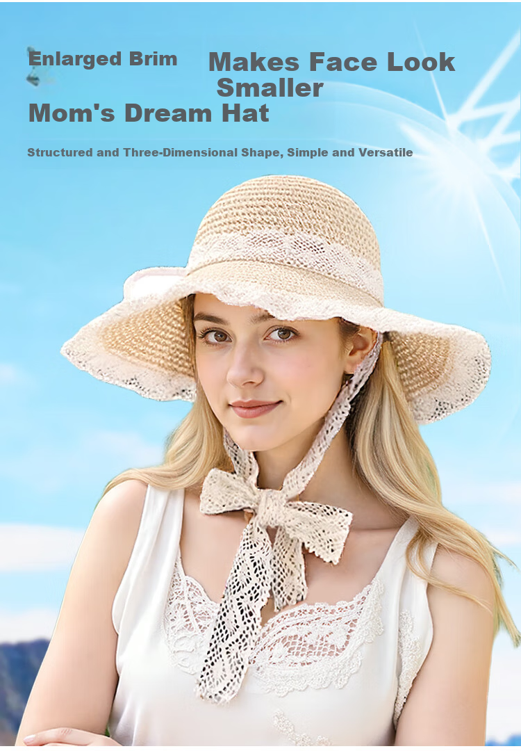 9i9 Kids Sun Hat Parent-Child Straw Beach Hat Large Brim Sun Protection Fisherman Hat F28 Off-White Large 4