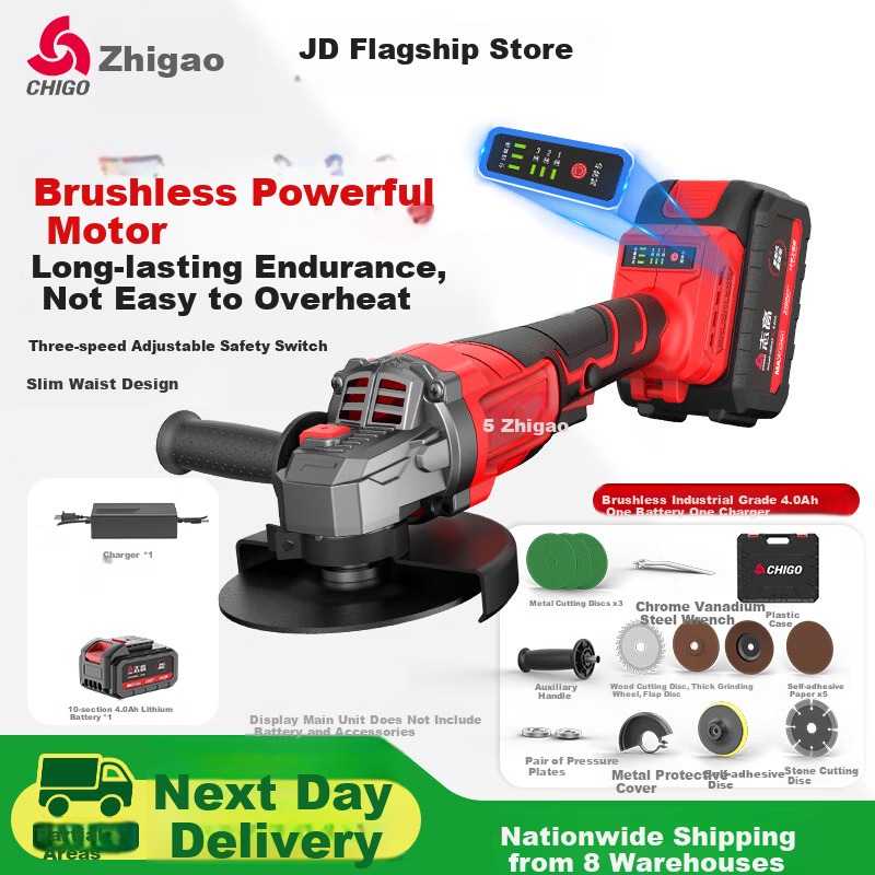 CHIGO Brushless Angle Grinder High-Power Cordless Cutting Machine Multifunctional Polishing and Grinding Lithium Battery Polisher
