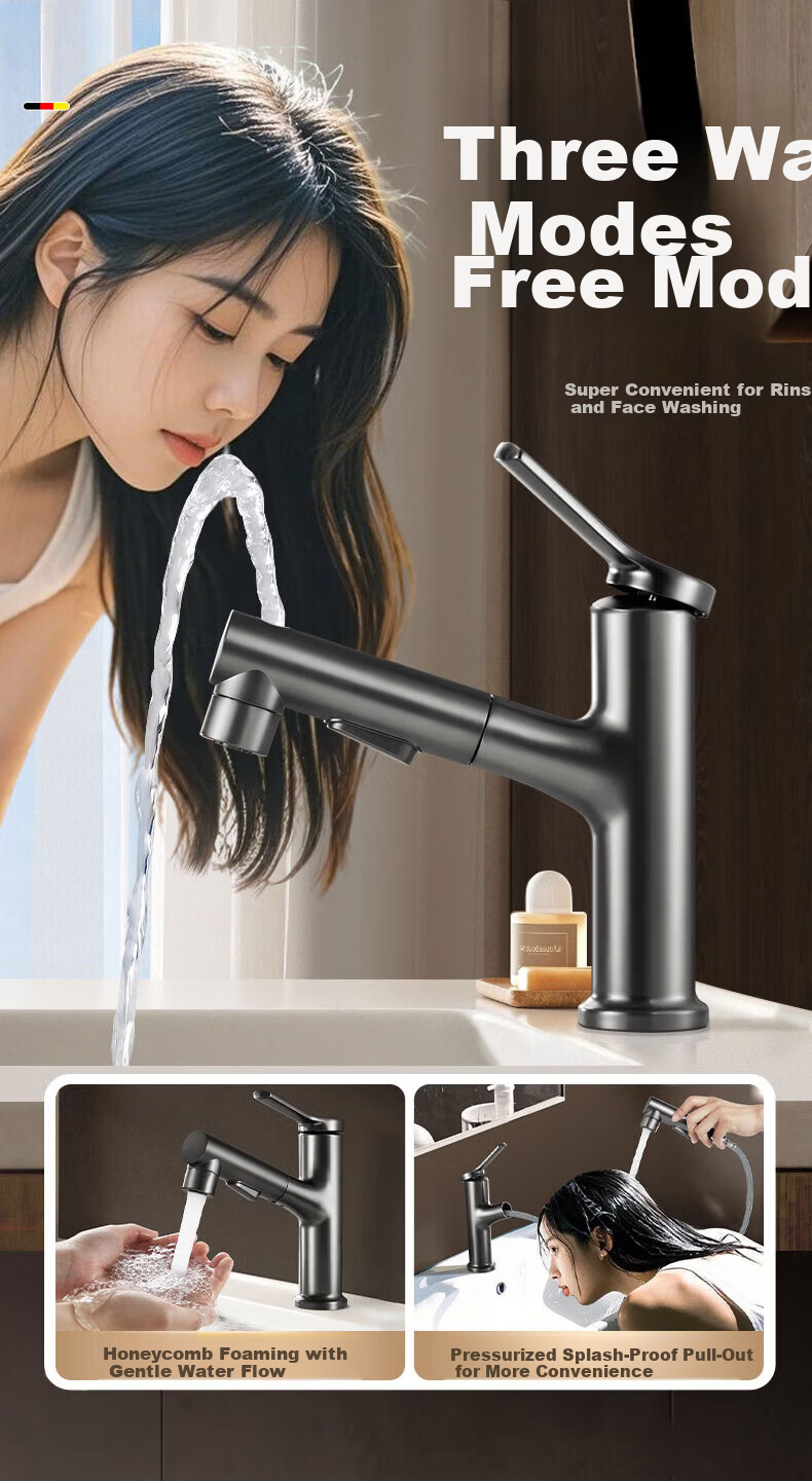 IVORPO German Basin Faucet Pull-Out Hot and Cold Bathroom Sink Tap 4