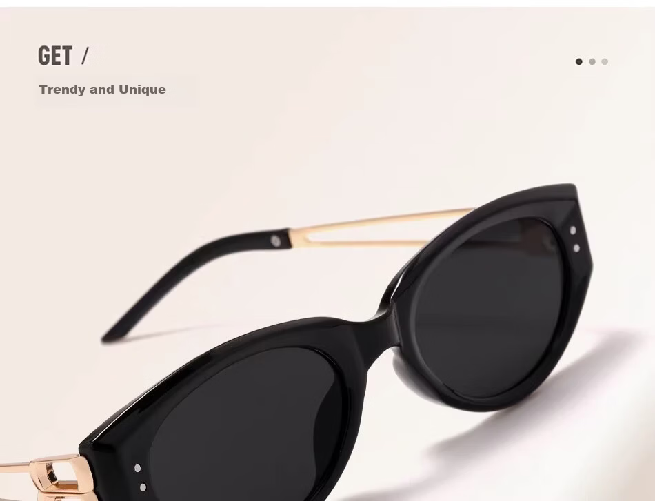 Boshide Polarized Vintage Cat Eye Sunglasses High-End Slimming Square Round Face Black Frame Gold Temples 3