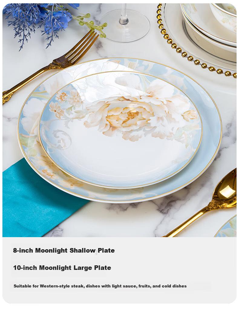 Mingyi 70-Piece 12-Person Porcelain Dinnerware Set Inclined Love Ceramic Bowls and Plates Home Dining Tableware Chopsticks and Plates Full Set Housewarming Gift 18
