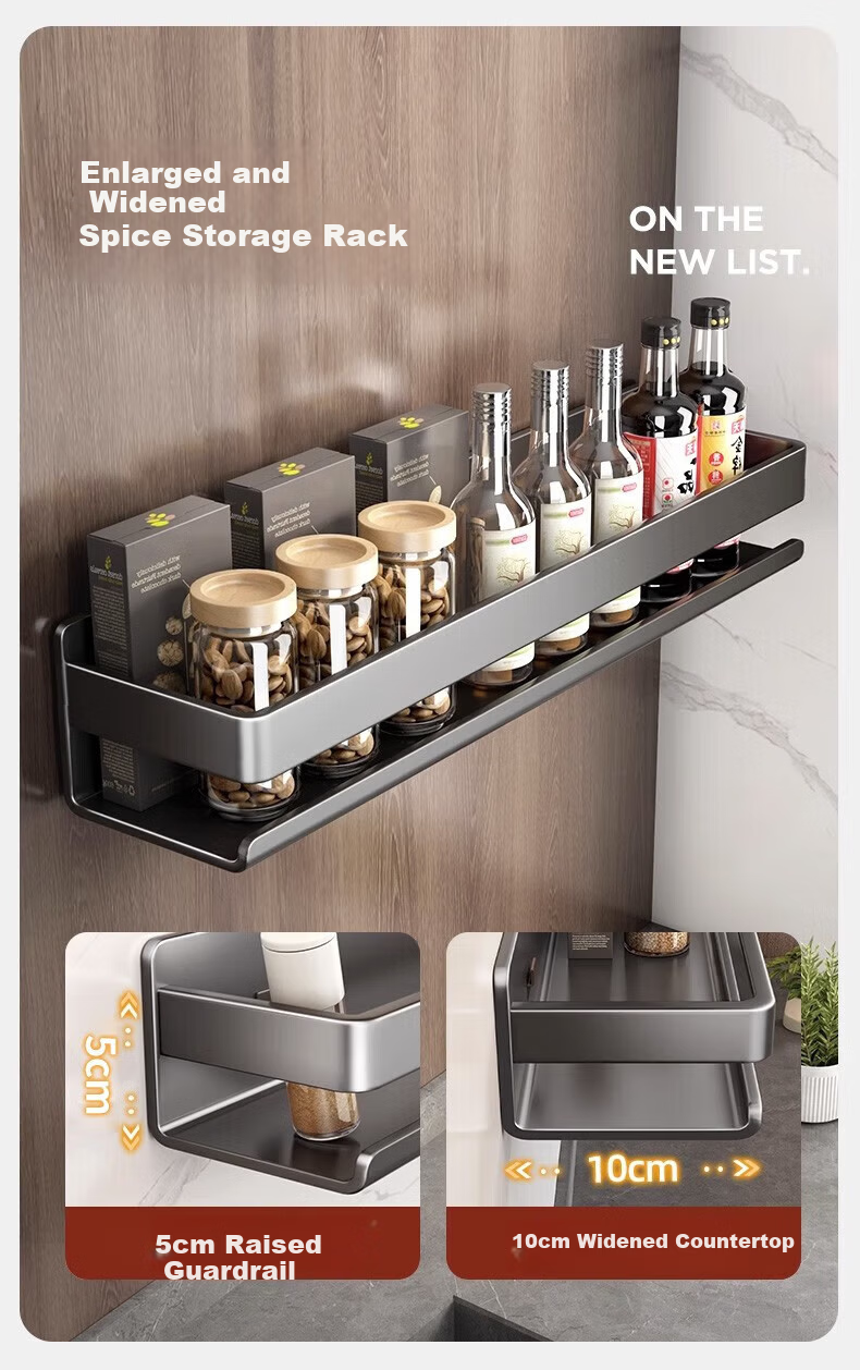 Sijimuge Kitchen Wall-Mounted Storage Rack Spice Organizer Utensil Holder Seasoning Box Shelf 1