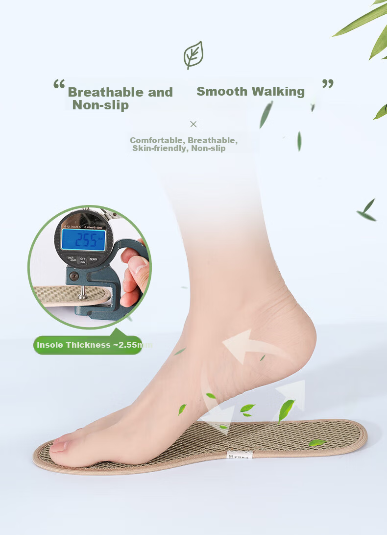 Bonnie Family Men's Antibacterial Bamboo Charcoal Deodorizing Breathable Sweat-Absorbing Anti-Friction Insoles for Leather Shoes Summer 12