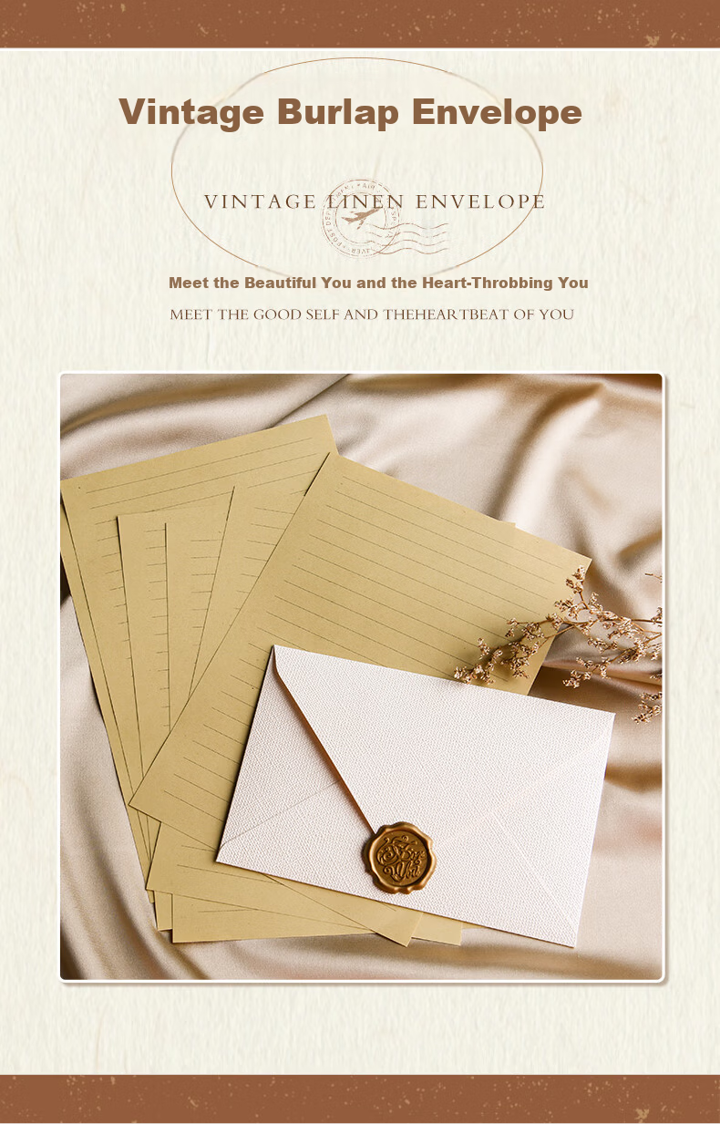 Dailuotang Linen Envelope Letter Paper Set Romantic Love Letter Stationery Greeting Cards Premium Letter Paper Postcards Wax Seal Qixi Valentine's Day Gift Confession Gift for Girlfriend Teacher's Day 1