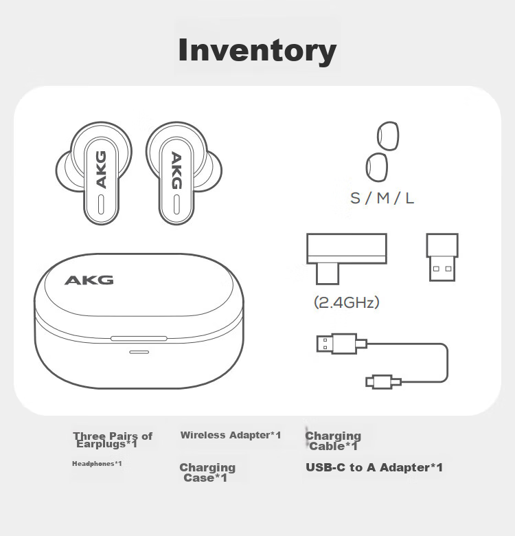 AKG N5 Wireless Bluetooth In-Ear Headphones, 2.4G Tri-Mode, Active Noise Cancellation, Gaming And Music Earphones, Compatible with Latest Apple And Huawei Models for Ultra-Long Battery Life, White 35