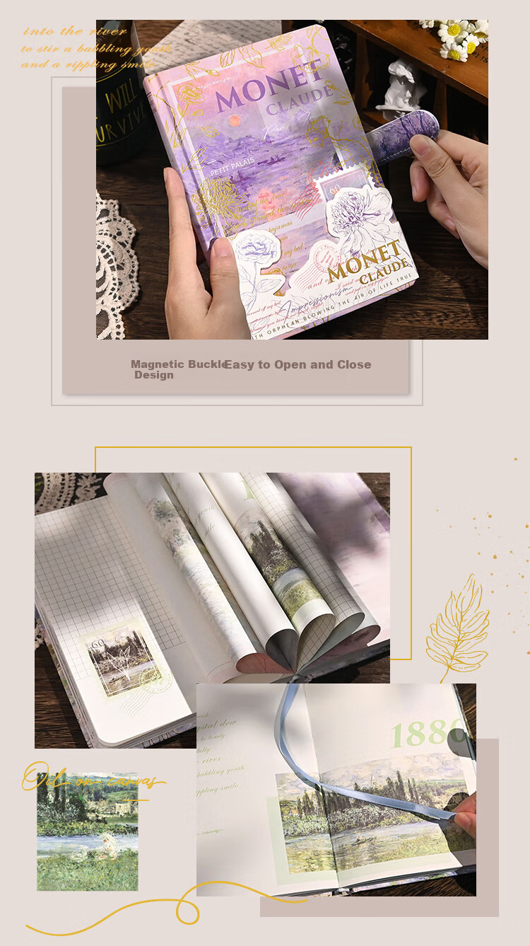 Ziyi Vintage Horizontal Line Notebook Hollow Diary Student Journal Thick High-Quality Hand Account Stationery Gift Flower Bloom Tea Mi SZB66-1 5