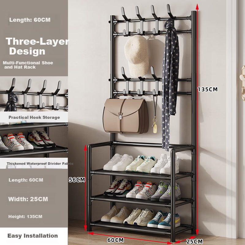 Yimo Shoe Rack Home Multi-layer Simple Shoe and Hat Cabinet Dormitory Rental Storage Shelf 3-Tier 60cm