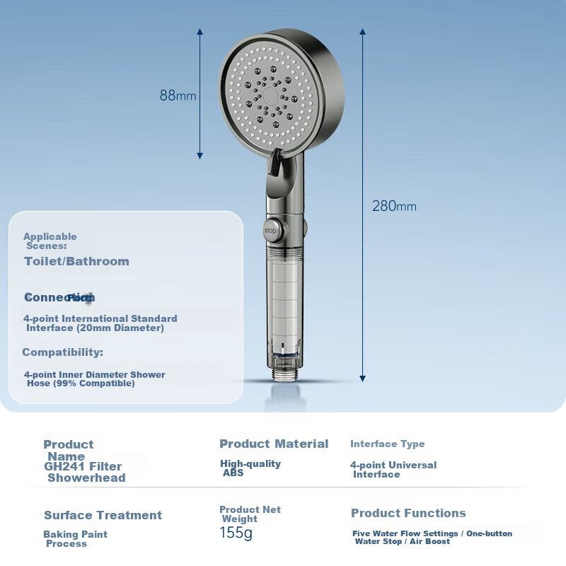 Haili Shower Pressure Boosting Shower Head Filter Bathroom Heater Pressurized Bathing Single Head One-Button Switch GH241
